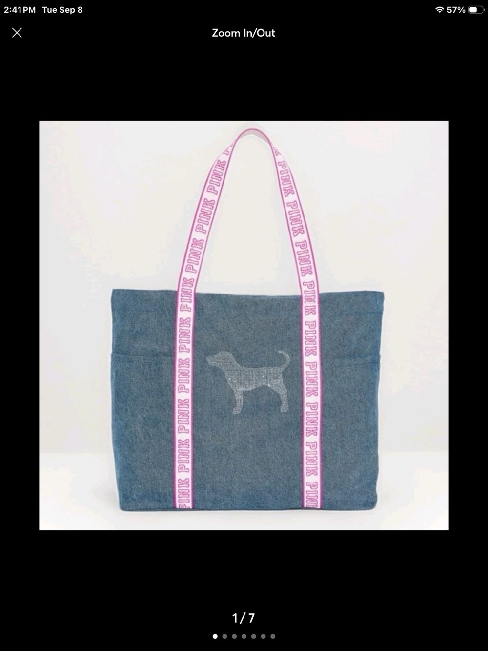 PINK Victoria's Secret Denim Tote with Pink Logo Straps
